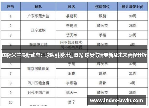 国际米兰最新动态：球队引援计划曝光 球员伤情更新及未来赛程分析